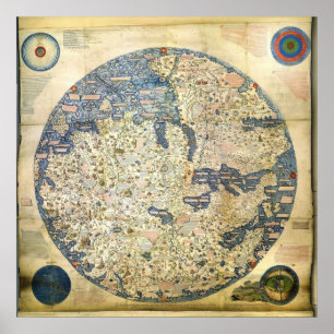Pôster Mapa mundial de 1450 por Monk veneziano Fra Mauro