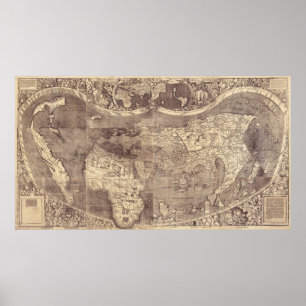 Poster Mapa Mundial de 1507 Vintage de Martin Waldseemull