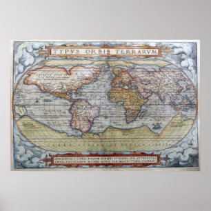 Pôster Mapa Mundial de 1572