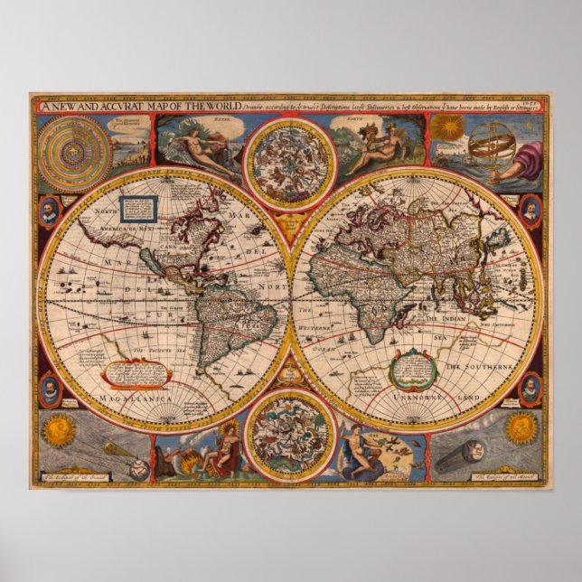 Poster Mapa Mundial de 1651 (Frente)