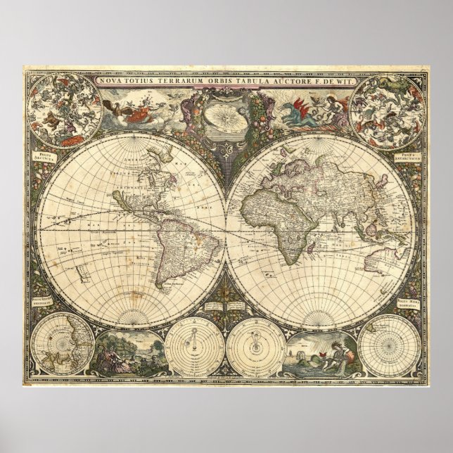 Poster Mapa mundial de 1660 por Frederick de Wit (Frente)