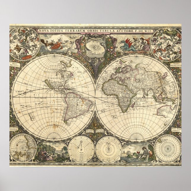 Poster Mapa mundial de 1660 por Frederick de Wit (Frente)