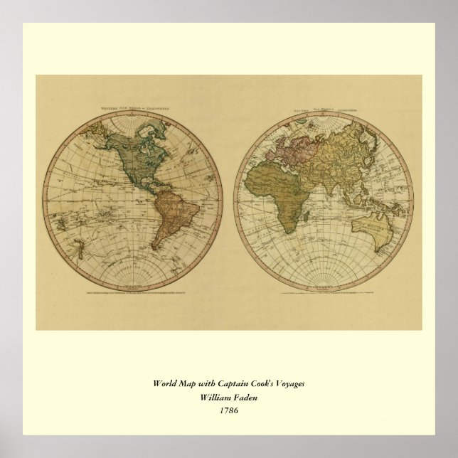 Poster Mapa mundial de 1786 por William Faden (Frente)
