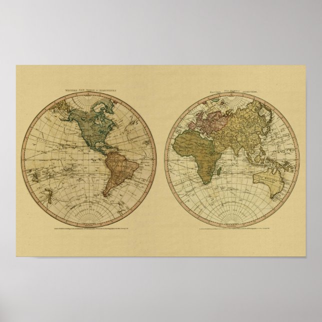 Poster Mapa mundial de 1786 por William Faden (Frente)