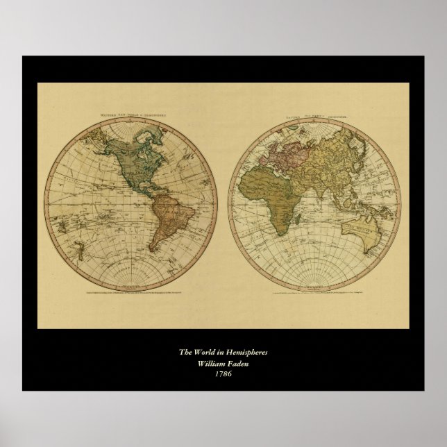 Poster Mapa mundial de 1786 por William Faden (Frente)