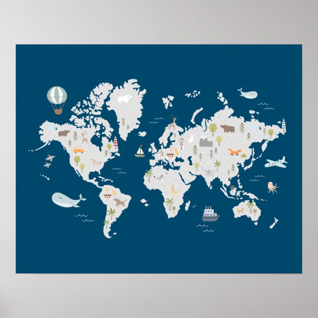 Poster Mapa Mundial de Animais Fofos (Frente)