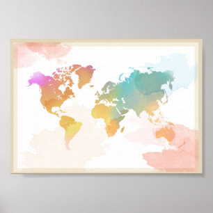 Poster Mapa Mundial de Aquarela