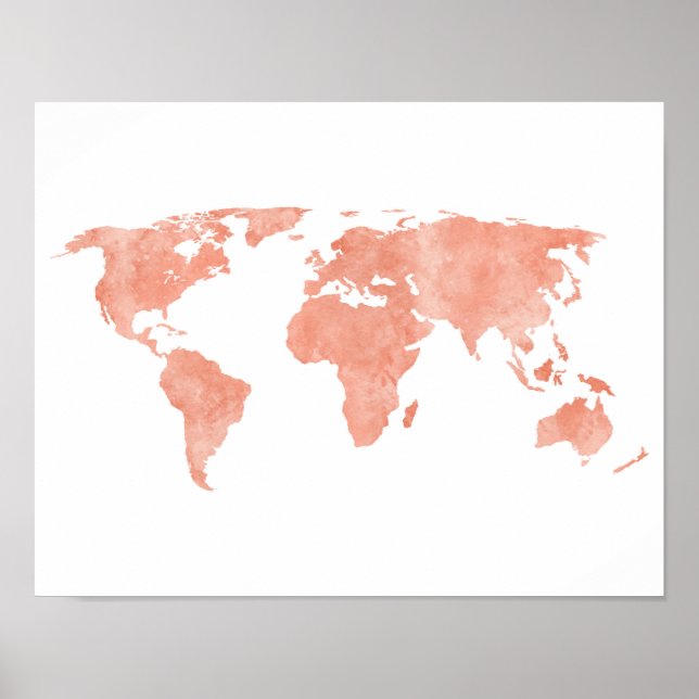 Poster Mapa Mundial de Aquarelas Rosa do Deserto (Frente)