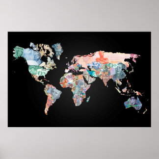 Poster Mapa Mundial de Dinheiro | Paper Fiat Currency Pos