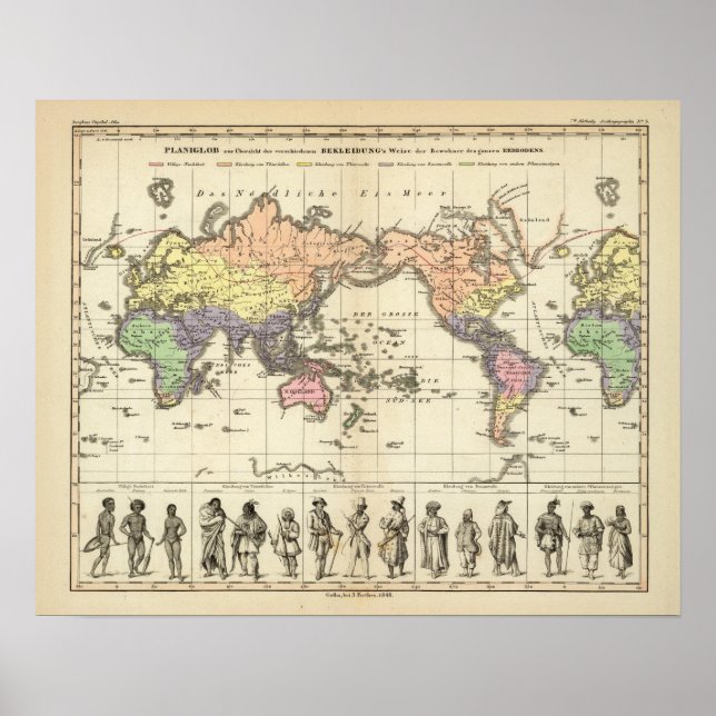 Pôster Mapa Mundial de Estilos de Vestuário (Frente)