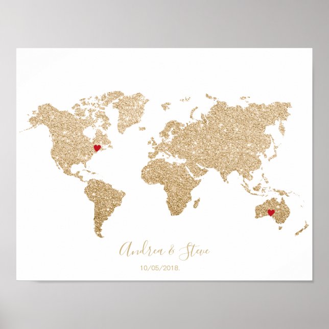 Poster Mapa Mundial de Folhas de Ouro com casais amovívei (Frente)