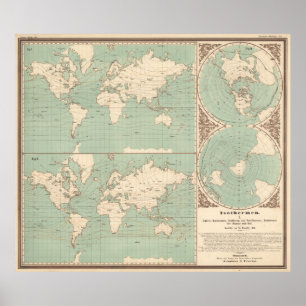 Poster Mapa Mundial de Isqueiros da Vintage (1850)
