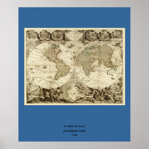 Pôster Mapa mundial de Jean Baptiste Nolin de 1708