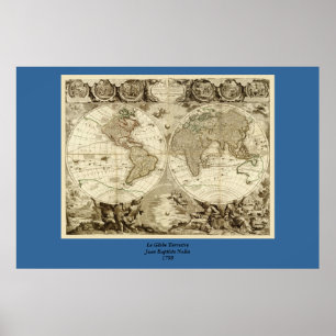 Poster Mapa mundial de Jean Baptiste Nolin de 1708