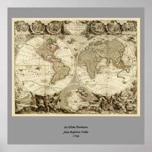 Poster Mapa mundial de Jean Baptiste Nolin de 1708