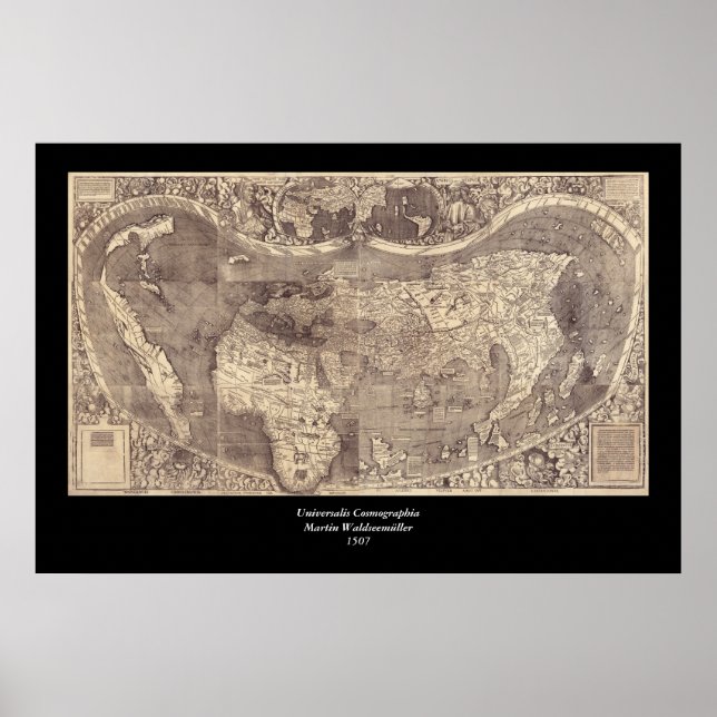 Poster Mapa Mundial de Martin Waldseemuller 1507 (Frente)