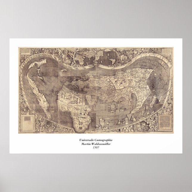 Poster Mapa Mundial de Martin Waldseemuller 1507 (Frente)