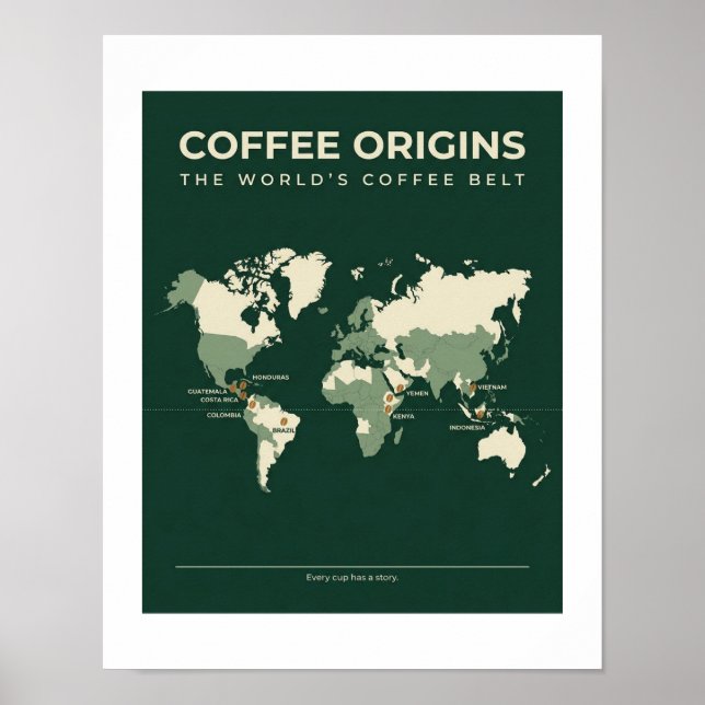 Pôster Mapa Mundial de Origens do Café | (Frente)