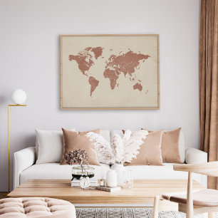 Poster Mapa Mundial de Terracotta Sand Beige