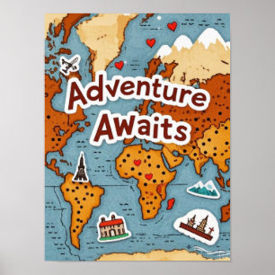 Poster Mapa Mundial de Viagens com citação