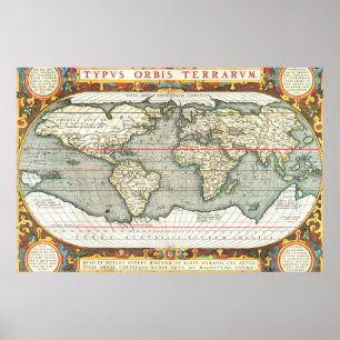 Poster Mapa Mundial de Vintage de Abraham Ortelius 1587-1