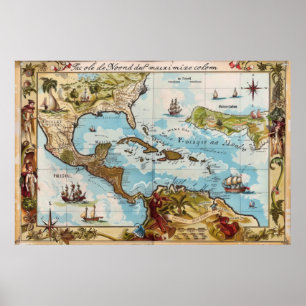 Poster Mapa Mundial do Explorador Antigo Vintage