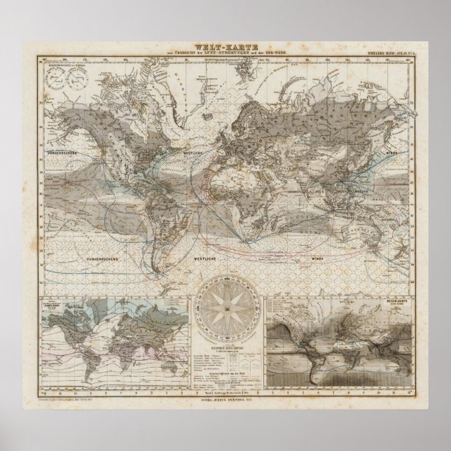 Poster Mapa mundial do fluxo de ar (Frente)