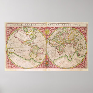 Poster Mapa Mundial do Hemisfério Duplo, 1587
