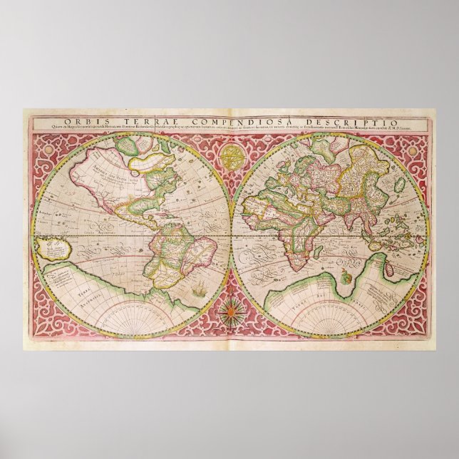 Poster Mapa Mundial do Hemisfério Duplo, 1587 (Frente)