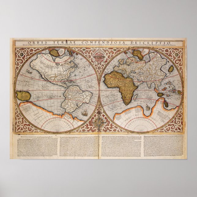 Poster Mapa Mundial do Hemisfério Duplo, 1587 (Frente)