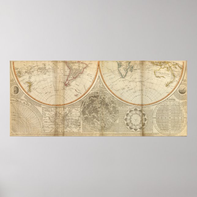 Pôster Mapa mundial do hemisfério sul (Frente)
