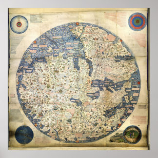 Poster Mapa mundial do mapa mundial monge veneziano Fra M