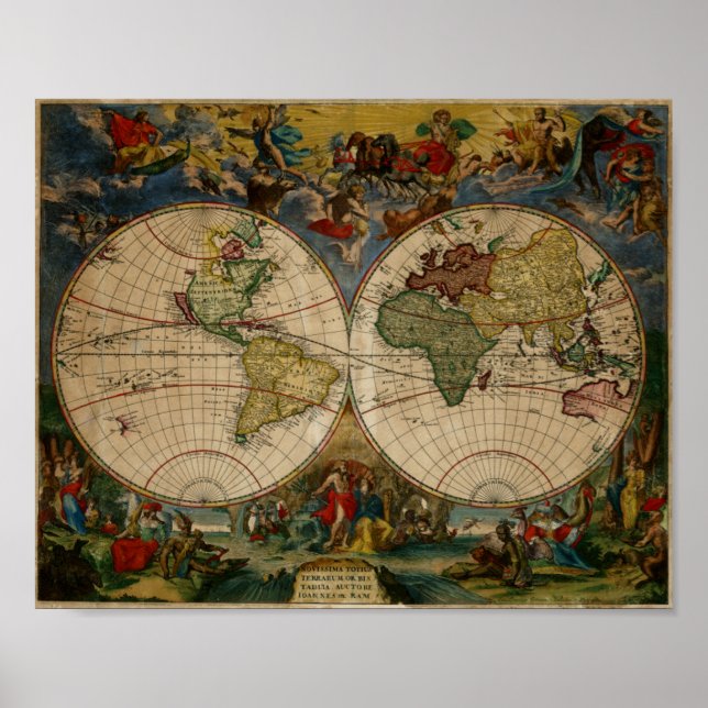 Poster Mapa Mundial do Renascimento 1683 (Frente)