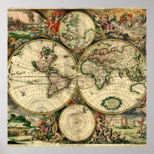 Pôster Mapa Mundial dos Presentes de 1689