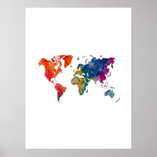 Poster Mapa mundial em aquarela