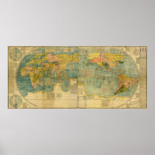 Poster Mapa Mundial Japonês Kunyu Wanguo Quantu 1602