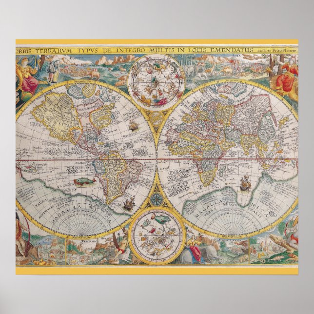 Poster Mapa Mundial Medieval De 1525 (Frente)