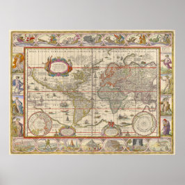 Poster Mapa mundial medieval de Willem Blaeu