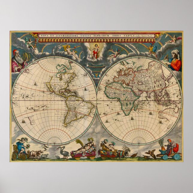 Poster Mapa Mundial Nova Totius Terrarum Orbis Tabula (Frente)