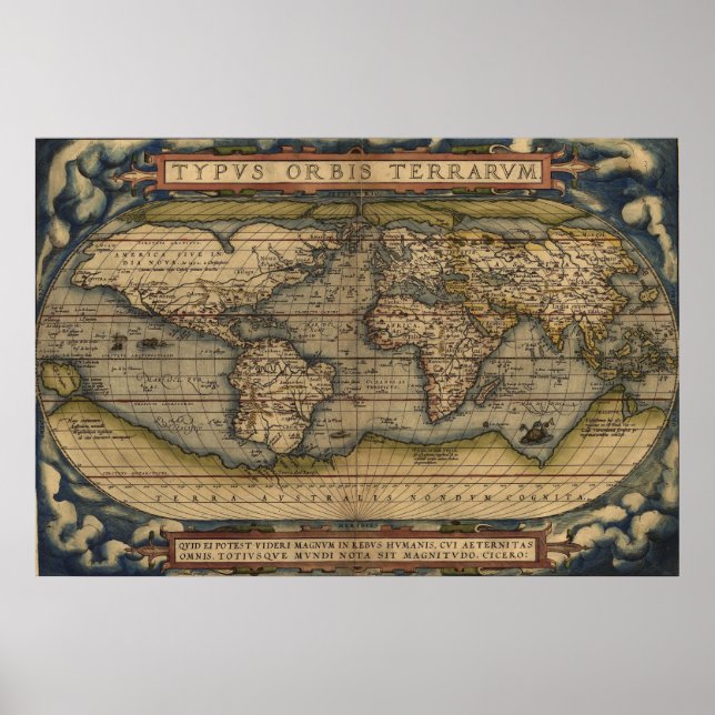 Poster Mapa Mundial Ortelius 1570 Typvs Orbis Terrarvm (Frente)