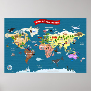 Pôster Mapa Mundial para Crianças - Explorar Vamos