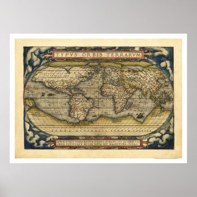Poster Mapa Mundial Por Ortelius 1570 (Frente)