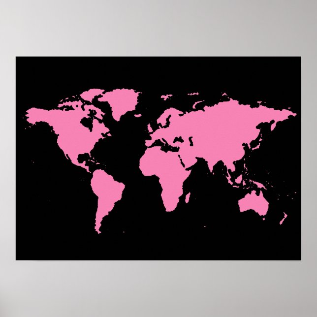 Poster mapa mundial preto e rosa das mulheres (Frente)