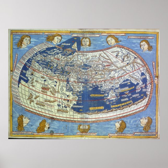 Pôster Mapa Mundial Ptolemaico (Frente)