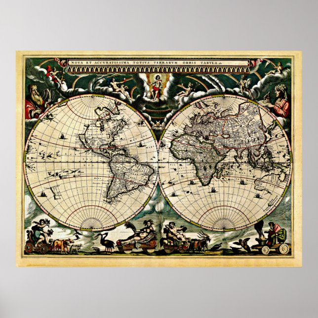Pôster Mapa Mundial Restaurado Antigo #2 (Frente)