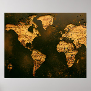 Poster Mapa Mundial Vintage Arte de Cartografia Antiga