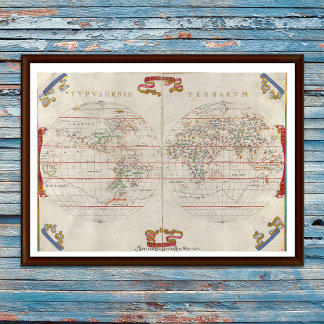 Poster Mapa Mundial Vintage Casa de Praia Náutica