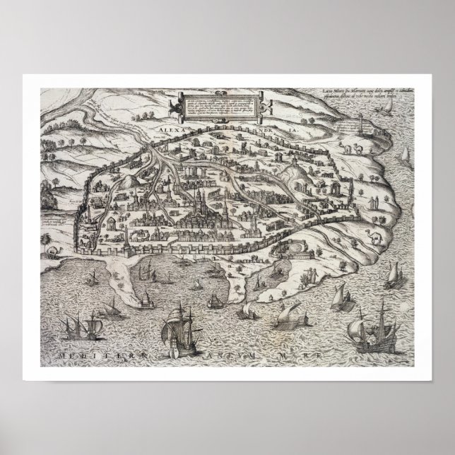 Pôster Mapa municipal de Alexandria, Egito, c.1625 (gravu (Frente)