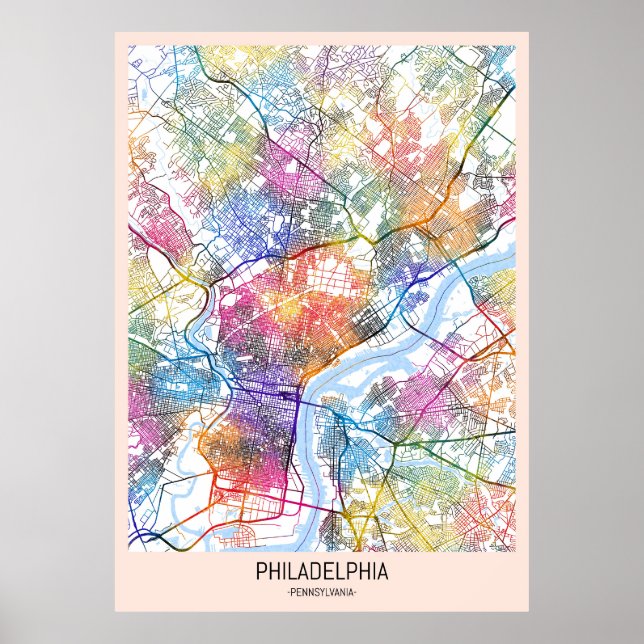 Poster Mapa municipal de Filadélfia dos EUA (Frente)