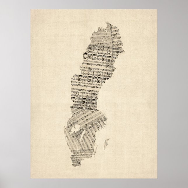 Pôster Mapa musical antigo da Suecia (Frente)